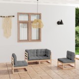 vidaXL Set mobilier de grădină cu perne, 4 piese, lemn masiv de pin 3076429
