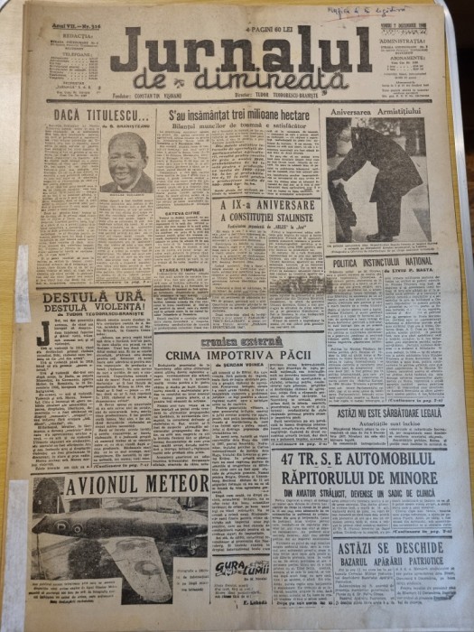 jurnalul de dimineata 7 decembrie 1945-n.titulescu,procesul de la nurnberg