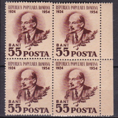 ROMANIA 1954 LP 359-30 DE ANI DE LA MOARTEA LUI V.I.LENIN BLOC DE 4 TIMBRE MNH