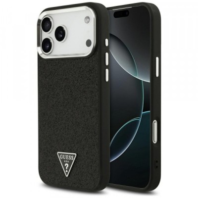 Husa MagSafe pentru Apple iPhone 17 Pro Max, Guess, Glitter Triangle Logo, Neagra foto