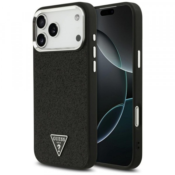 Husa MagSafe pentru Apple iPhone 17 Pro Max, Guess, Glitter Triangle Logo, Neagra