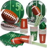 Set Masa pentru Petrecere cu Tema Fotbal American &ndash; 89 Piese, Kit de Vesela pentru 16 Copii cu Farfurii de Hartie, Cupe, Servetele si Paie &ndash; Decoratiu