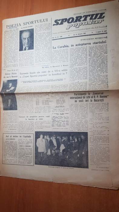 ziarul sportul popular 20 februarie 1964-poezia sportului de victor eftimiu