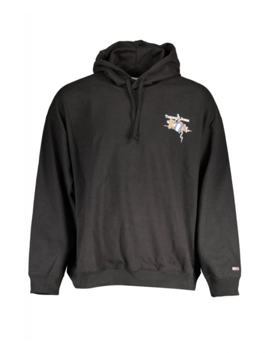 Hanorac barbati, cu imprimeu cu logo si detaliu pe maneca, Regular fit, Negru, S