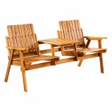 Banca de gradina 2 locuri cu raft lateral, lemn de salcam, maro, 153x65x82 cm