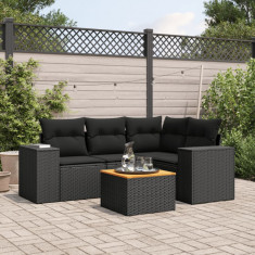 Set mobilier de gradina cu perne, 5 piese, negru, poliratan