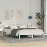 vidaXL Cadru de pat cu headboard Alb 150 x 200 cm Lemn masiv de pin