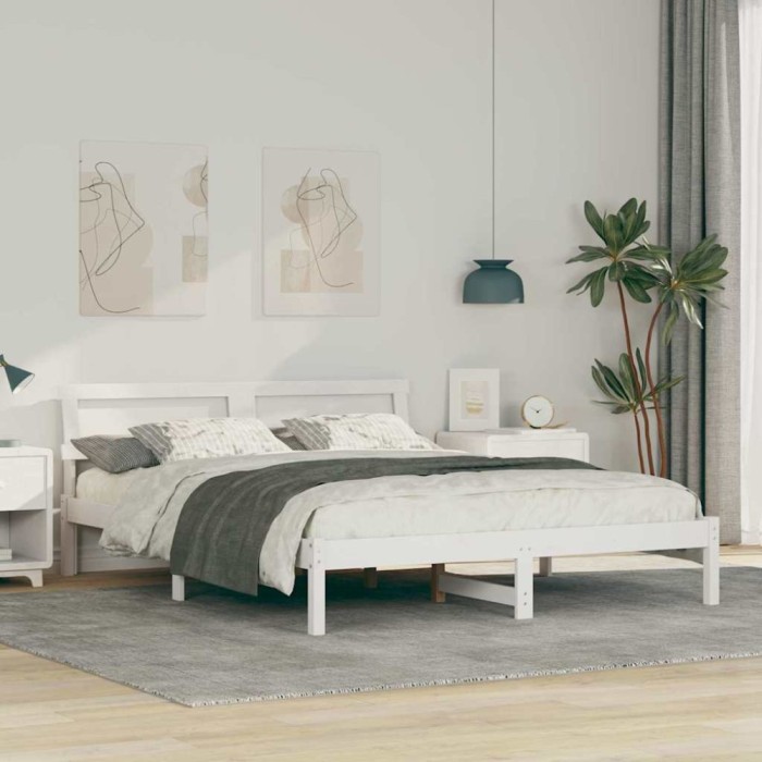 vidaXL Cadru de pat cu headboard Alb 150 x 200 cm Lemn masiv de pin 872816