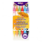 Evidentiator Strigo 2 in 1, pensula si liner, 6 buc set, 12 culori