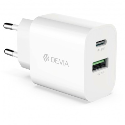 Incarcator Retea DEVIA RLC-389, 20W, 3A, 1 x USB-A - 1 x USB-C, Alb foto