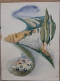 1984 Lucrare &rdquo;PEISAJ&rdquo; de Elena Forțu, acuarelă / carton subțire 57 x 42 cm