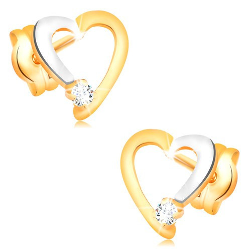 Cercei cu diamante, din aur de 14K - contur inimă cu diamant transparent |  Okazii.ro