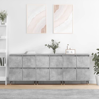 Servante, 3 piese, gri beton, lemn prelucrat foto