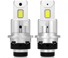 Set 2 Becuri LED D2S/R Auto, 75w, 30.000 Lumeni, Lumina Alba 6500K, 12-24 Volti, CSP, Canbus, Radiator Aluminiu AutoREY&reg; Premium
