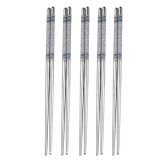 Set 5 perechi betisoare metalice Pufo Premium din otel pentru sushi, 22 cm, argintiu