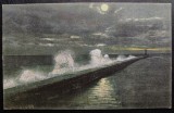 Constanta 1926 ? - Farul cu marea furtunoasa - Imagine nocturna - printata, color, necirculata