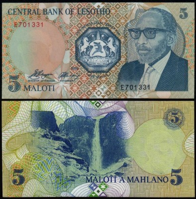 LESOTHO █ bancnota █ 5 Maloti █ 1989 █ P-10 █ UNC █ necirculata foto