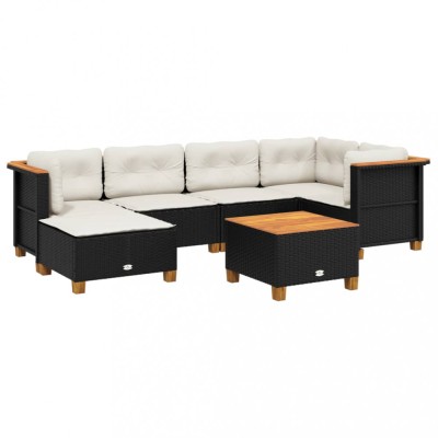 Set canapele de gradina cu perne, 7 piese, negru, poliratan foto