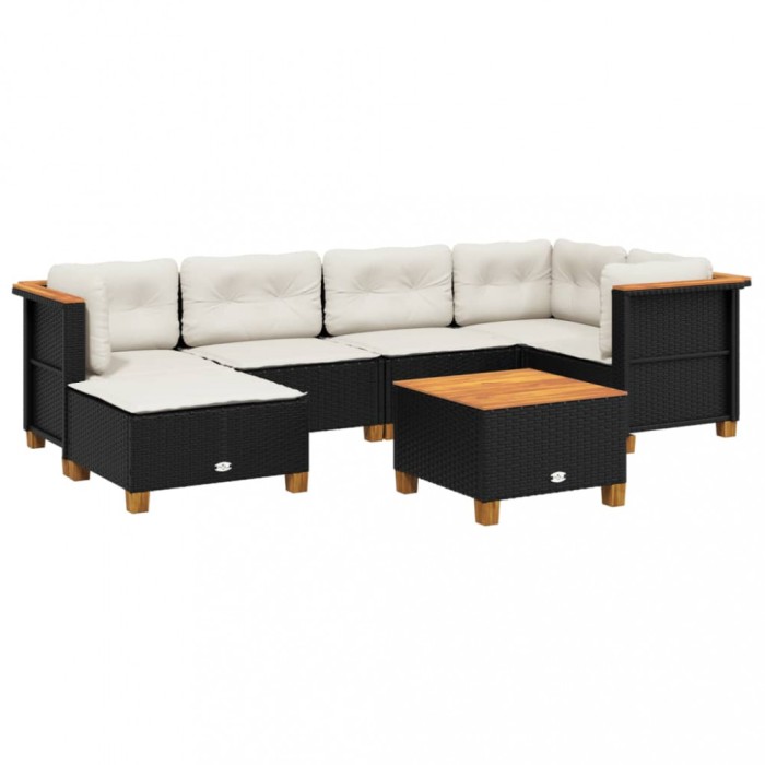 Set canapele de gradina cu perne, 7 piese, negru, poliratan