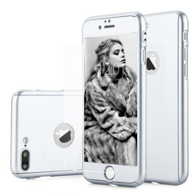 Carcasa 360 telefon Iphone 7 Ultrasubtire Silver Matte Folie Sticla Securizata foto