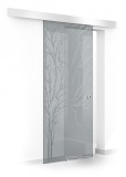 Usa culisanta Boss &reg; model Tree incolor, 60x215 cm, sticla gri 8 mm, glisanta in ambele directii, Modern Glass Art