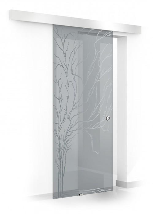 Usa culisanta Boss &reg; model Tree incolor, 80x215 cm, sticla gri 8 mm, glisanta in ambele directii