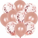 Set 10 Baloane Confetti Rose Gold, 30cm, Ropet - Aniversare, Nunta, Botez, Petrecere - Decoratiuni Evenimente Speciale