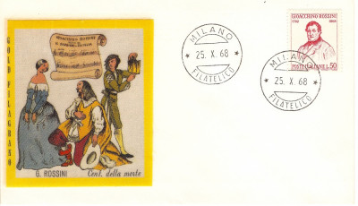 GIOACHINO ROSSINI GOLD FILAGRANO FDC MILANO ITALIA 1968 foto