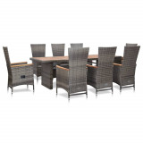 Set mobilier de exterior cu perne, 9 piese, gri, poliratan, vidaXL