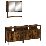 Cumpara ieftin Set mobilier de baie, 3 piese, stejar fumuriu, lemn prelucrat