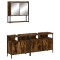 Set mobilier de baie, 3 piese, stejar fumuriu, lemn prelucrat