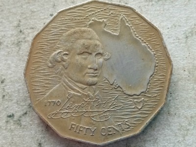 AUSTRALIA-50 CENTS 1970 ( Captain Cook&amp;#039;s Australian Voyage) foto