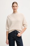 OUI pulover din amestec de l&acirc;nă culoarea bej, cu guler, 94268
