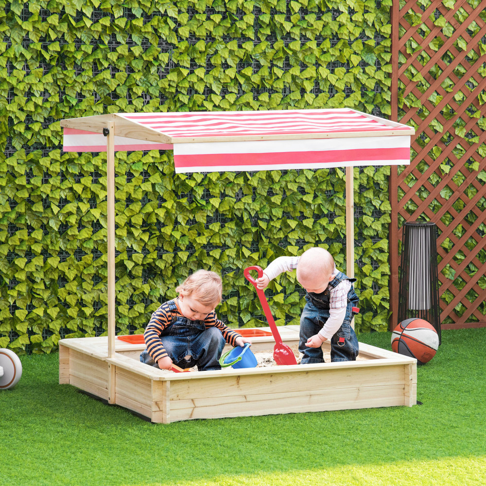 Outsunny Loc de joaca cu nisip de curte cu acoperis reglabil pentru copii  3-8 ani, 118x118x118cm – lemn | Okazii.ro