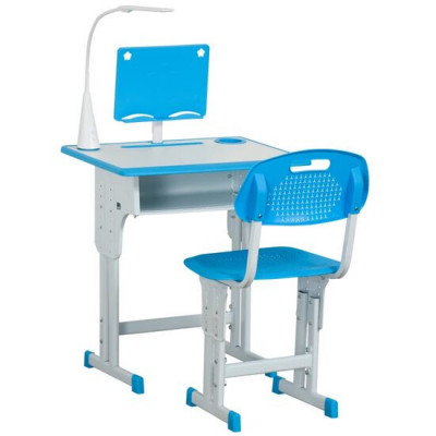 Birou cu scaun pentru copii 6-12 ani, inaltime reglabila, PP, MDF, otel, lampa USB, albastru GartenVIP DiyLine foto