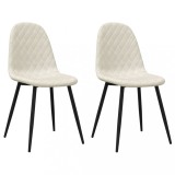 Cumpara ieftin Scaune de bucatarie, 2 buc., alb crem, catifea