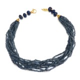 Cumpara ieftin Colier Argint 925 placat aur, Agat Albastru Safir, 9 siraguri, 52cm, Greta - Bijuterie Made in Italy