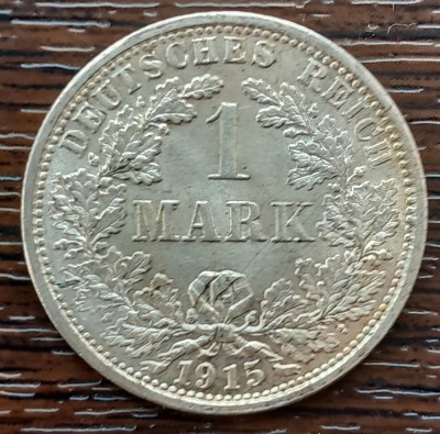 (A250) MONEDA DIN ARGINT GERMANIA - 1 MARK 1915, LIT. F, AUNC, LUCIU DE BATERE foto