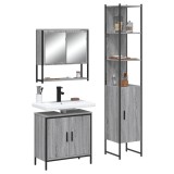 Set mobilier de baie, 3 piese, gri sonoma, lemn prelucrat