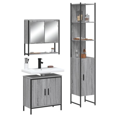 vidaXL Set mobilier de baie, 3 piese, gri sonoma, lemn prelucrat 3214683 foto