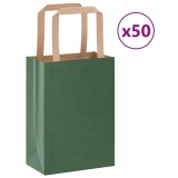 vidaXL Pungi H&acirc;rtie Verde 15x8x21cm, 50 Buc, M&acirc;nere Maro, 6kg, Sacose Cadou/Cumparaturi, Hartie Kraft