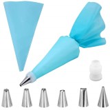 Cumpara ieftin Set ornare prajituri, Silicon/Inox, 8 piese, Albastru, Oem
