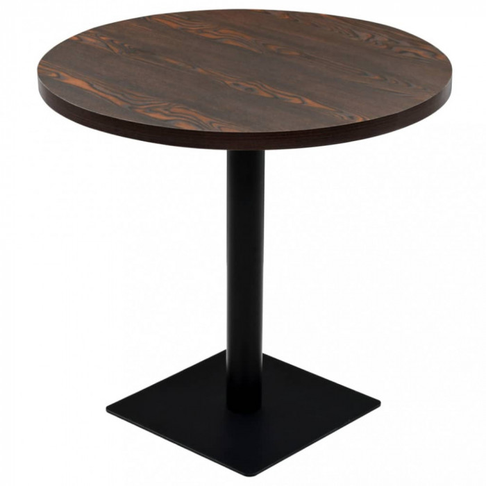 vidaXL Masă bistro, MDF și oțel, rotundă, 80x75 cm, Cenușiu &icirc;nchis