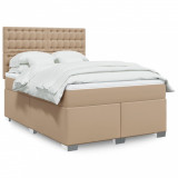 VidaXL Pat box spring cu saltea, cappuccino, 140x200cm piele ecologică