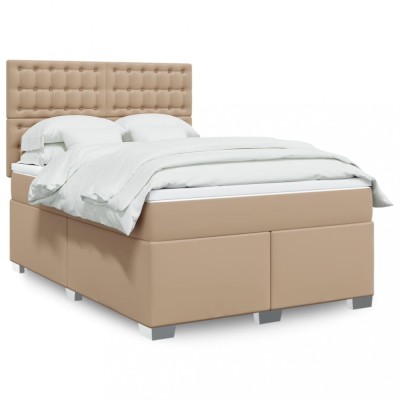 vidaXL Pat box spring cu saltea, cappuccino, 140x200cm piele ecologică 3290727 foto