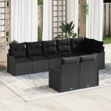 Set de canapea de gradina Gossi cu 8 piese si perne negru poliratan, set de canapea de gradina Gossi cu 2 locuri si perne negru poliratan