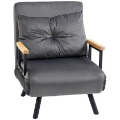 HOMCOM Canapea Extensibilă cu Spătar Reglabil pe 5 Nivele, Canapea Pat Individuală Pliabilă cu Perne, 63x73x81 cm, Gri | Aosom Romania