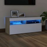 Cumpara ieftin Comodă TV cu lumini LED, alb și stejar Sonoma, 90x35x40 cm