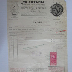 Rara!Factură,,TRICOTANIA''Cernauti/Bucovina 1930-Fabrica de tricotaje si ciorapi
