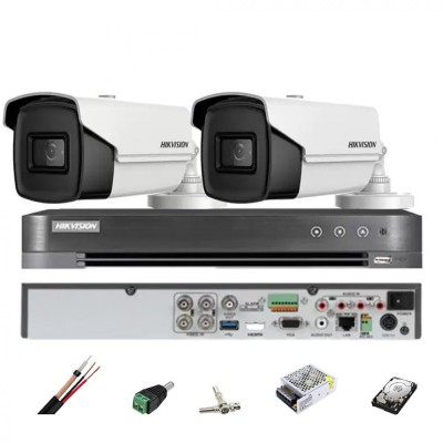 Sistem de supraveghere HIKVISION 2 camere 8MP 4 in 1, IR 60m, DVR 4 canale, accesorii montaj, hard disk SafetyGuard Surveillance foto